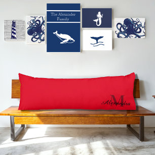 Coussins Longs Red solid Color Monogram name initial  Body Pillow