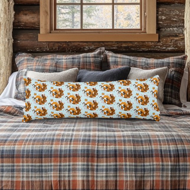 Coussins Longs Renard Kitsune Fantaisiste Fleurs de Cerisier Bleu (Créateur téléchargé)