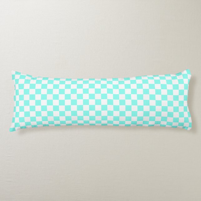 Coussins Longs Retro Checkerboard, Aqua & White Body Oreiller (Devant)