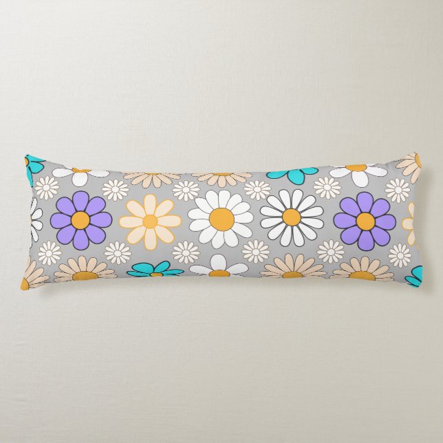 Coussins Longs Retro Daisy Motif Simple.01. Gray BG (Devant)