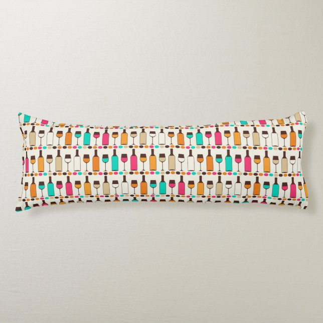 Coussins Longs Rétros bouteilles et verres de vin (Devant)