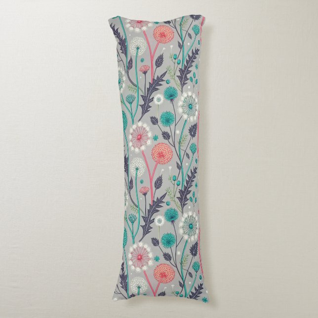 Coussins Longs Rêve turquoise & Crimson Dandelion - Stylisé Flora (Devant (Vertical))