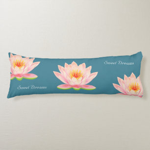 Coussins Longs Rêves doux Fleurs de Lotus sur papier Turquoise bl