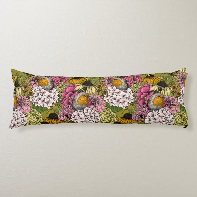 Coussins Longs Robins dans le jardin 2 (Devant)