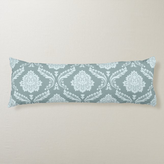Coussins Longs Rococo Damassé Grand Motif Bleu Canard+Turquoise (Devant)
