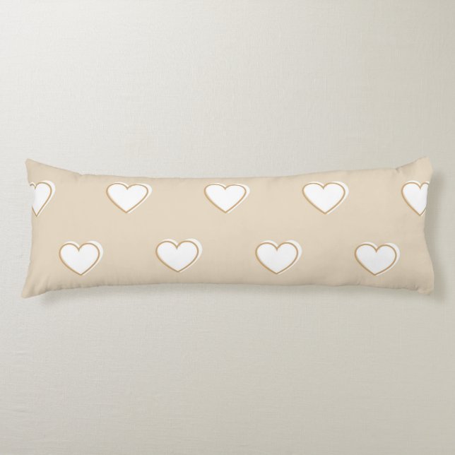 Coussins Longs Rose blanc Beige mignon Motif de coeur simple (Devant)