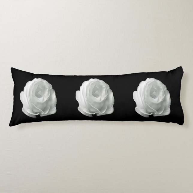 Coussins Longs Rose blanche sur oreiller Arrière - plan noir (Devant)