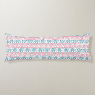 Coussins Longs Rose et motif ethnique turquoise d'éléphant