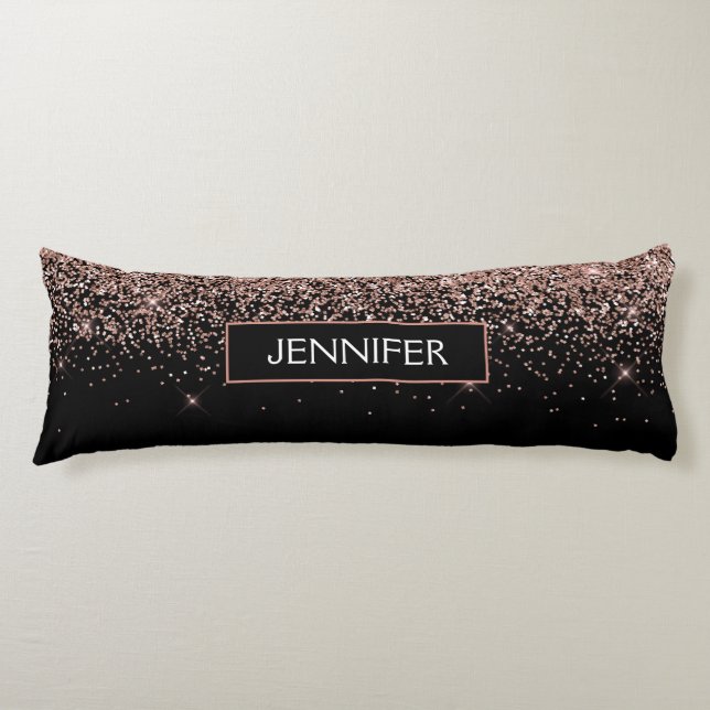 Coussins Longs Rose Gold Blush Pink Parties scintillant Monogramm (Devant)