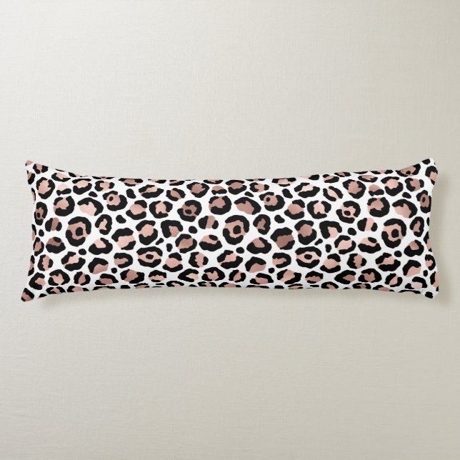 Coussins Longs Rose Gold impression léopard noir guépard tendance (Devant)