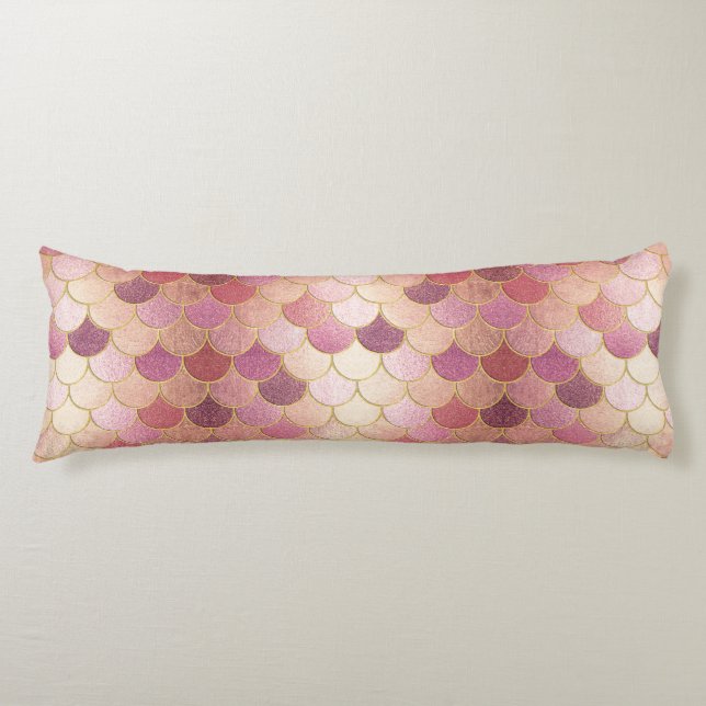 Coussins Longs Rose Gold Shimmer Mermaid Échelle Motif (Devant)