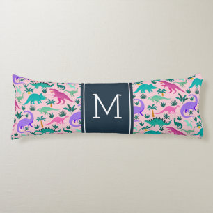Coussins Longs Rose   Joli Motif Dinosaure coloré Monogramme enfa