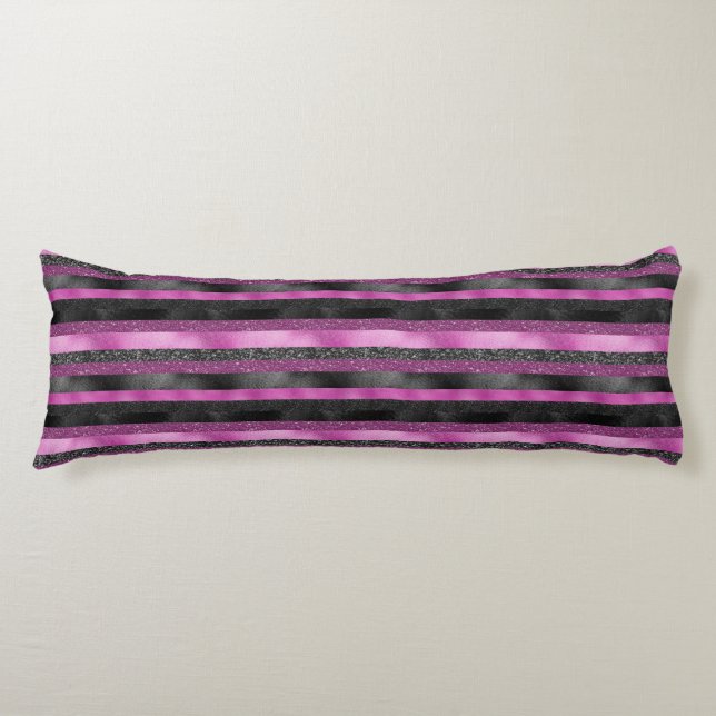 Coussins Longs Rose noir pailleté chic Rayure Glam  (Devant)