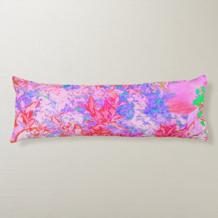 Coussins Longs Rose pastel et rouge avec paysage d'hydrangea bleu