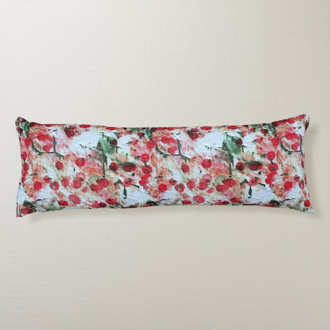 Coussins Longs Rose Rouge Taches de polka Grunge Décomposition (Dos)