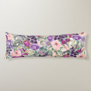 Coussins Longs Rose saumon floral violet feuilles de sauge verte