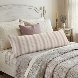 Coussins Longs Rose Vintage et Rayures Crème Campagne Française 