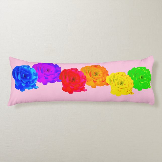 Coussins Longs Roses arc-en-ciel (Devant)