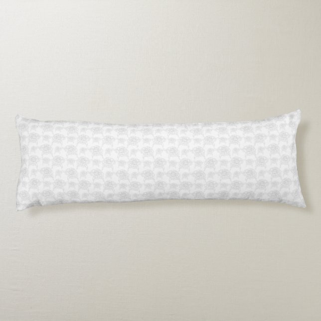Coussins Longs Roses Illustrées Grises sur Fond Blanc Motif Migno (Dos)