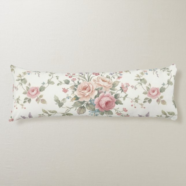Coussins Longs Roses Pastel Élégantes Shabby Chic (Devant)