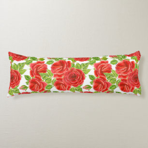 Coussins Longs Roses rouges aquarelle transparente motif