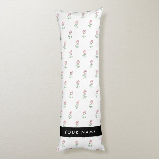 Coussins Longs Roses Rouges, Motif De Roses, Votre Nom (Dos (Vertical))