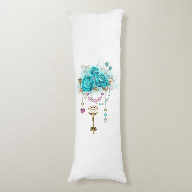 Coussins Longs Roses Turquoise avec Clés (Devant (Vertical))