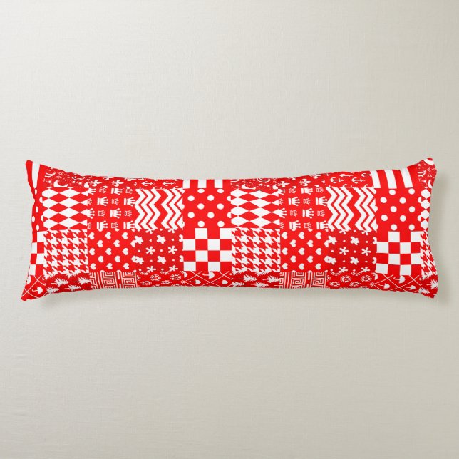 Coussins Longs Rouge blanc Mixte Motif Patchwork Design (Devant)