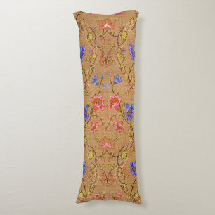 Coussins Longs Rouge Impérial & Or Broderie Florale en Soie