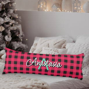 Coussins Longs Rouge Noir Rustique Buffalo Vérifié Plaid Monogram