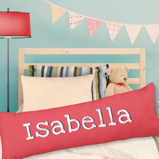 Coussins Longs Rouge Pastèque Personnalisé Simple Tendance Modern (A personalized body pillow in watermelon red, with white text, in a modern minimalist style)