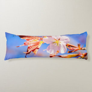 Coussins Longs Rouge Sakura bleu ciel
