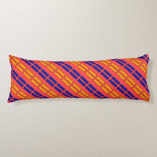 Coussins Longs Rouge + Tirets jaunes bleus   (Devant)