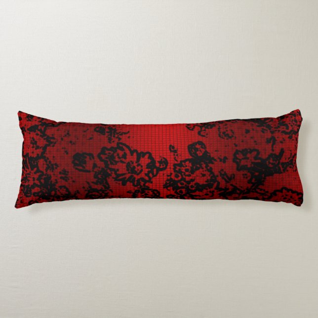 Coussins Longs Ruby red black stylish floral vibrant élégant (Devant)