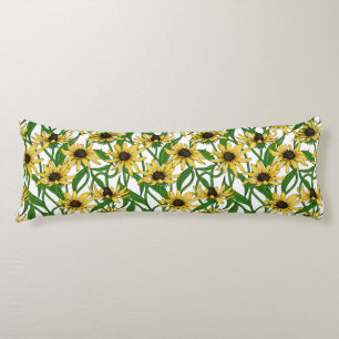 Coussins Longs Rudbekia jaune sur blanc
