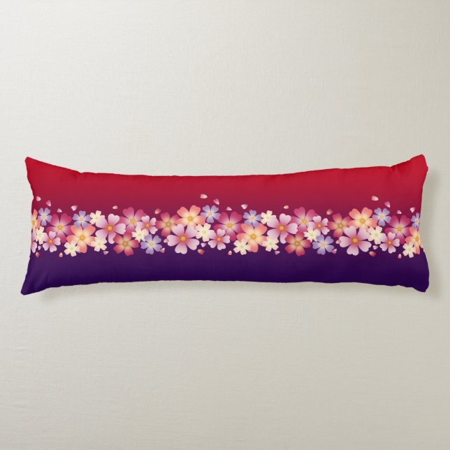 Coussins Longs Sakura Blossoms Mixtes Kimono Style Rouge & Purple (Devant)