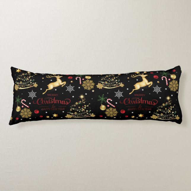Coussins Longs Sapin de Noël Rouge Joyeux (Devant)