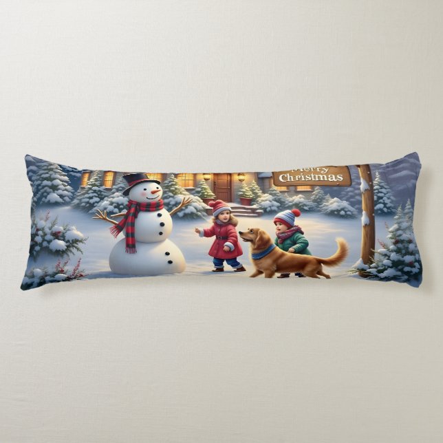 Coussins Longs Scène d'art de Noël enneigée et cosy (Devant)