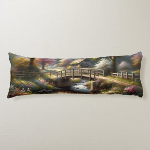 Coussins Longs Scène de cottage printanier Cottagecore