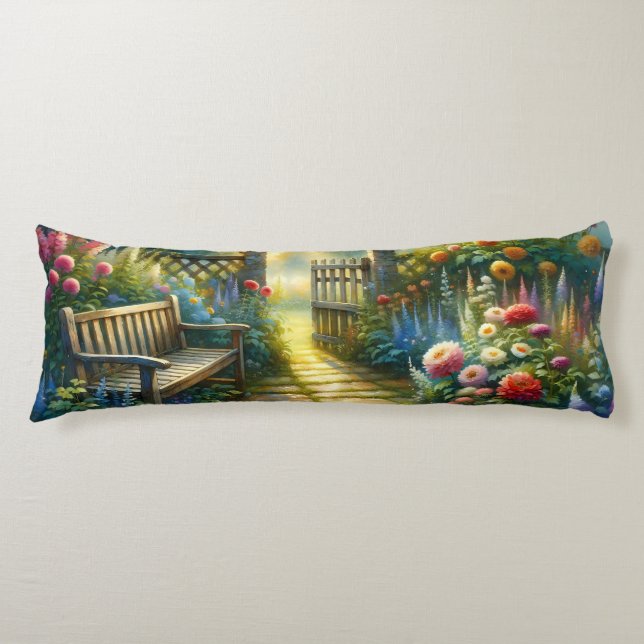 Coussins Longs Scène de porte de jardin ensoleillé (Devant)