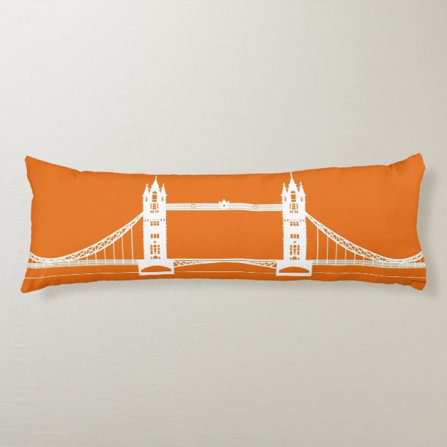 Coussins Longs Silhouette du pont de Londres blanc et orange (Devant)