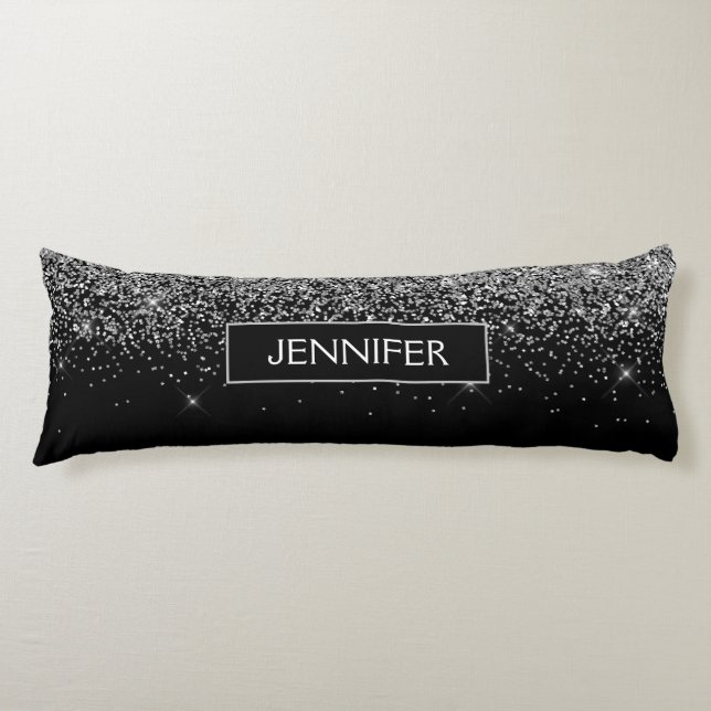 Coussins Longs Silver Black Parties scintillant Girl Monogramme N (Devant)