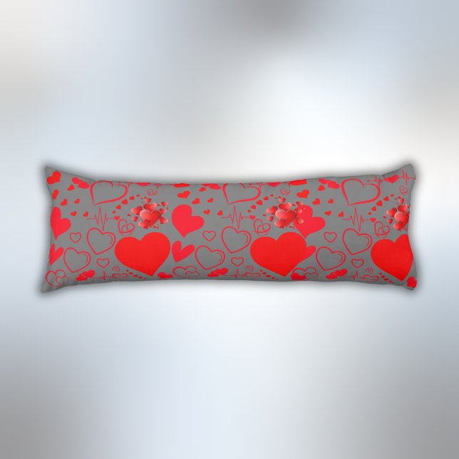 Coussins Longs Simple Coeurs Rouges Amour Romantique Sur Charbon  (Créateur téléchargé)