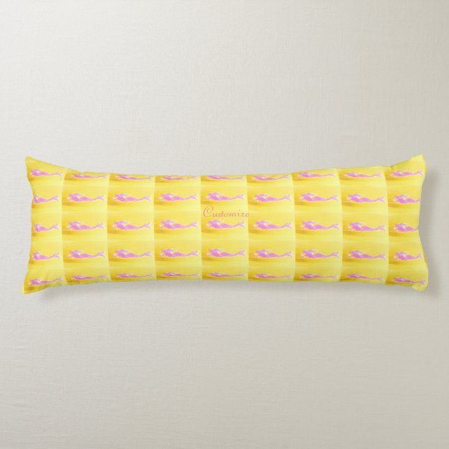 Coussins Longs sirène rose nageant jaune (Devant)