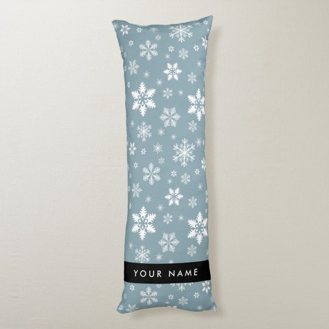 Coussins Longs Snowflakes blanc, Grey, Votre nom, Personnaliser (Dos (Vertical))
