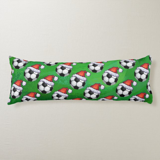 Coussins Longs Soccer Ball Santa Hat Motif sur Vert (Devant)