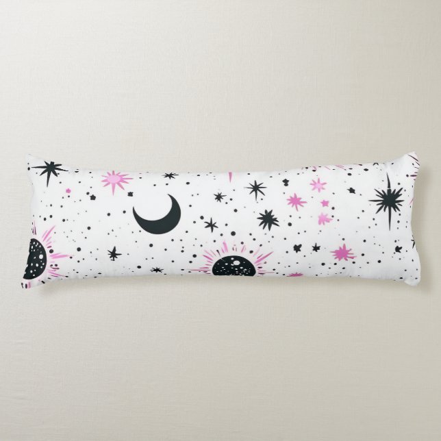 Coussins Longs Soleil Lune Étoiles Célestes Noir et Rose (Devant)