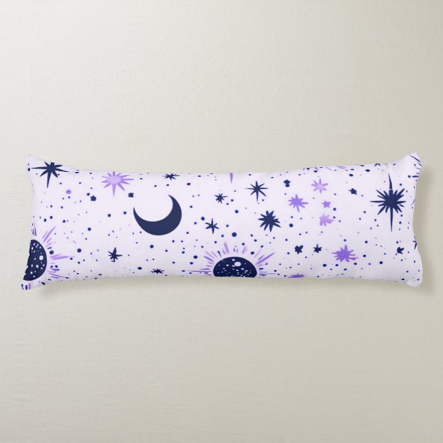 Coussins Longs Soleil Lune Étoiles Noir et Violet Céleste (Devant)
