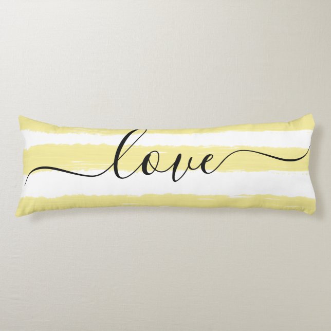 Coussins Longs Sommeil Amour Rayé Jaune Blanc Aquarelle (Devant)