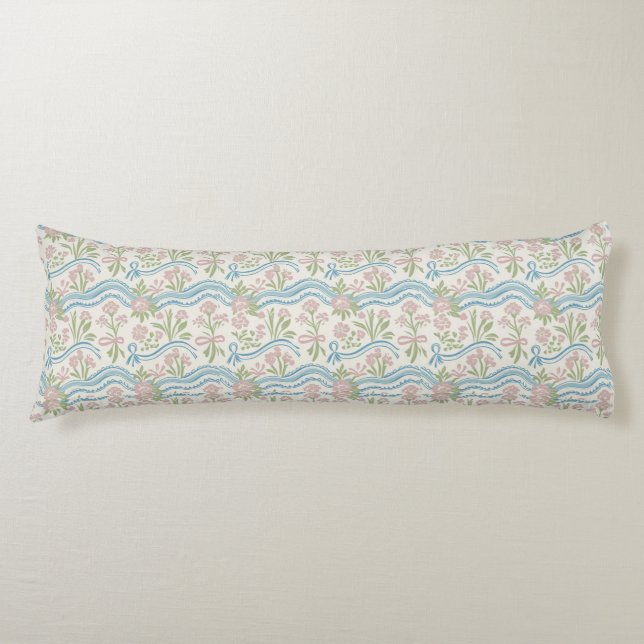 Coussins Longs Souci prépa grandmillennial floral rayure ondulée (Devant)
